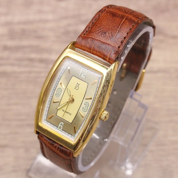 Vintage Paul Sebastian Watch Mens Gold Tone Stainless Steel Classic Leather Band - Picture 1 of 9